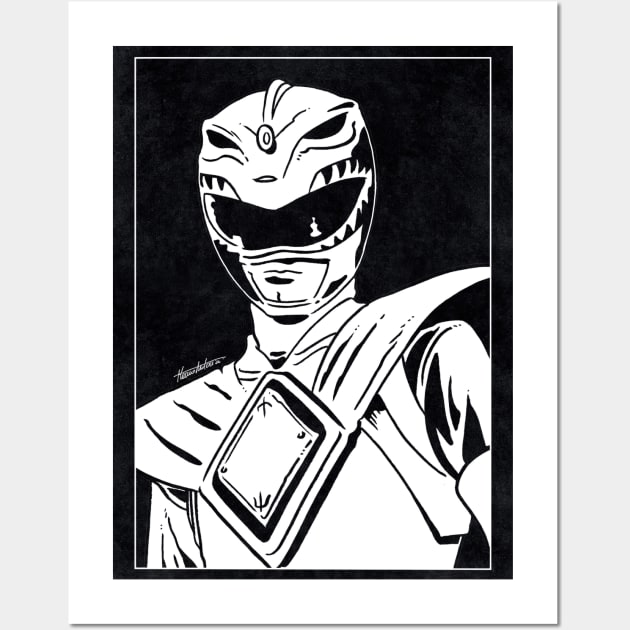 GREEN RANGER - Mighty Morphin Power Rangers (Black and White) Wall Art by Famous Weirdos